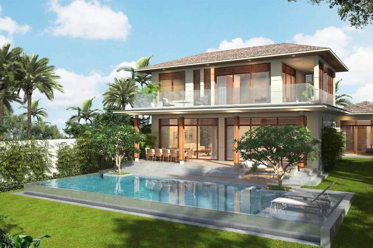 Biệt thự sang trọng với hồ bơi và khu vườn xanh mát, thích hợp nghỉ dưỡng gia đình.