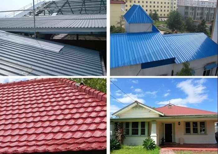 Bốn loại mái nhà: mái tôn kẽm, mái xanh, ngói đỏ và nhà có mái màu đỏ. Mẫu mã và ứng dụng đa dạng.