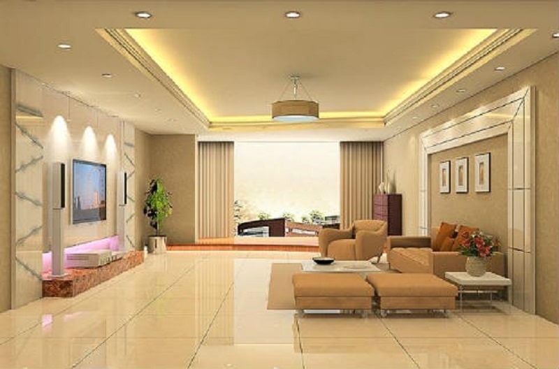 Phòng khách hiện đại với nội thất sang trọng, ánh sáng tự nhiên từ cửa sổ lớn và trang trí tinh tế.