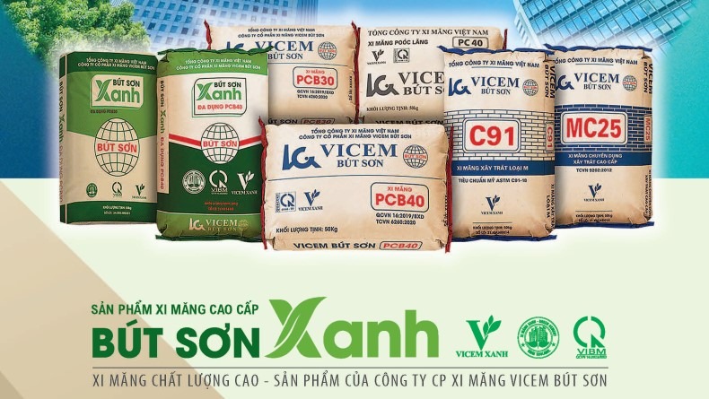 Sản phẩm xi măng Bút Sơn Xanh chất lượng cao, bao bì đa dạng từ công ty CP Xi măng Vicem Bút Sơn.