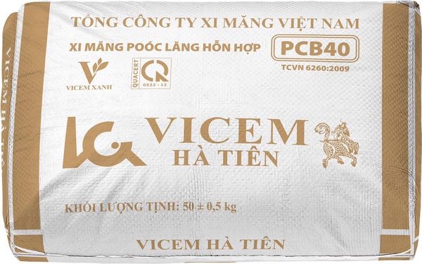 Bao xi măng Vicem Hà Tiên PCB40, nặng 50kg, từ Tổng Công Ty Xi Măng Việt Nam.
