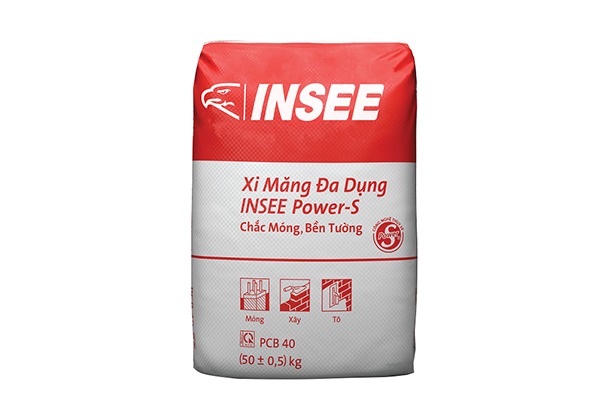 Bao xi măng INSEE Power-S 50kg, đa dụng, chắc mỏng, bền tường.
