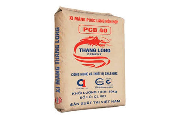 Bao xi măng Thăng Long PCB 40, trọng lượng 50kg, sản xuất tại Việt Nam.