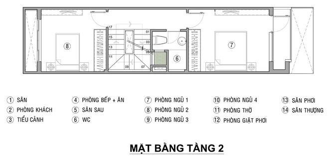 Sơ đồ mặt bằng tầng 2 với đầy đủ phòng ngủ và tiện ích.
