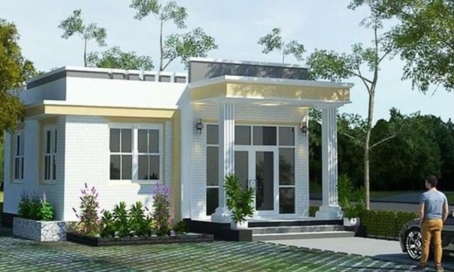 Ngôi nhà cấp 4 hiện đại cùng sân vườn xanh tươi, cột trụ sang trọng và gần gũi với thiên nhiên.