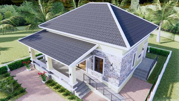 Ngôi nhà cấp 4 mái thái hiện đại với sân vườn xanh mát, được thiết kế hài hòa giữa kiến trúc và thiên nhiên.