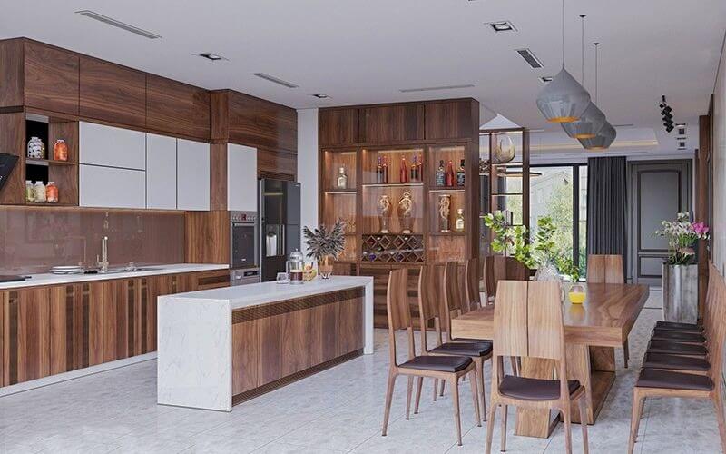 Phòng ăn đẳng cấp sử dụng chất liệu gỗ tự nhiên