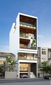 Nhà phố bốn tầng hiện đại với kiến trúc sáng tạo, ban công xanh mát, phong cách độc đáo và sang trọng.