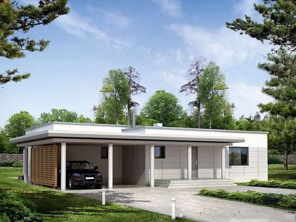 36-7-1 Nhà một tầng hiện đại với vườn xanh mát, có gara ô tô bên trái.