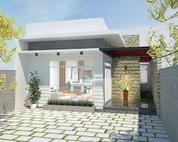 Ngôi nhà hiện đại với thiết kế tối giản, cửa sổ lớn và sân được lát gạch, xung quanh là cây xanh.