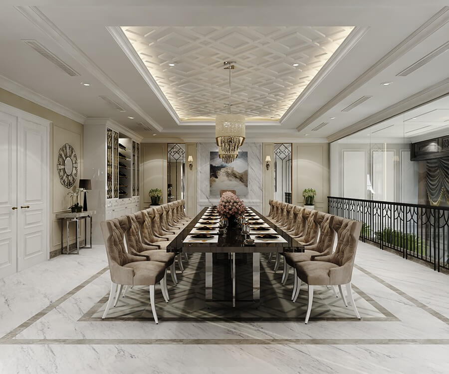 Ý tưởng thiết kế nội thất phong ăn tân cổ điển lộng lẫy cho biệt thự