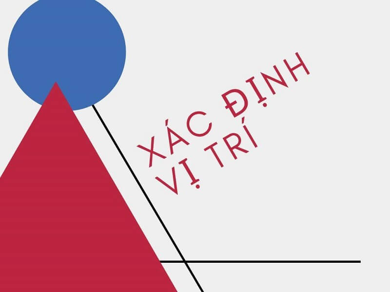 Hình học trừu tượng với vòng tròn xanh và tam giác đỏ, kèm chữ Xác Định Vị Trí.