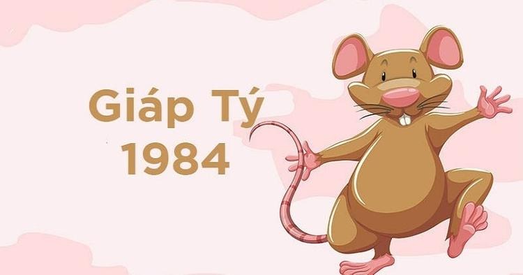 Hình vẽ tượng trưng cho tuổi Giáp Tý 1984, với hình ảnh chuột hoạt hình trên nền màu hồng nhạt.