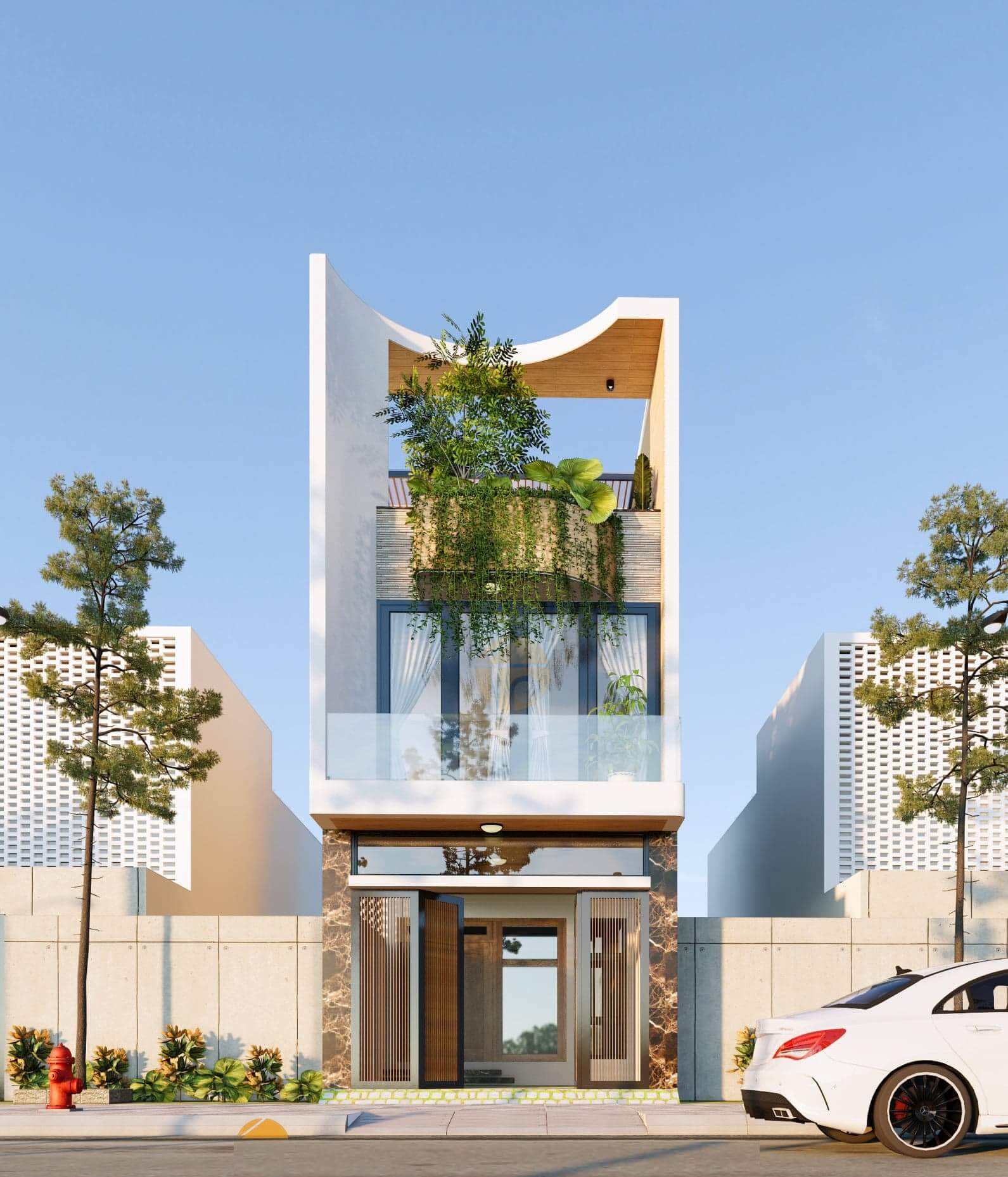 ban-cong-nha-ong-4x16m-su-dung-nhung-vat-lieu-mang-dam-chat-hien-dai Ban công nhà ống 4x16m sử dụng những vật liệu mang đậm chất hiện đại