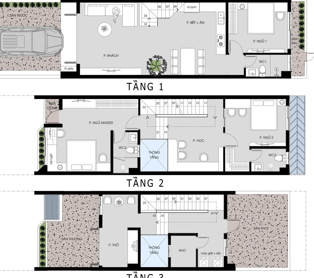 Bản vẽ bố trí công năng  nhà ống 5×20 2 tầng 1 tum đẹp