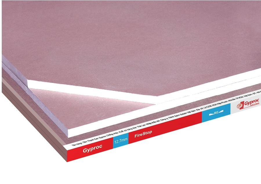 Tấm thạch cao Gyproc FireStop 12.7mm, chống cháy hiệu quả cho các công trình xây dựng an toàn.