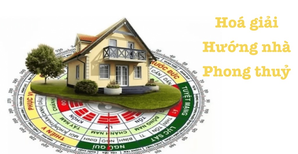 Nhà mô hình trên la bàn phong thủy, văn bản Hóa giải Hướng nhà Phong thủy.