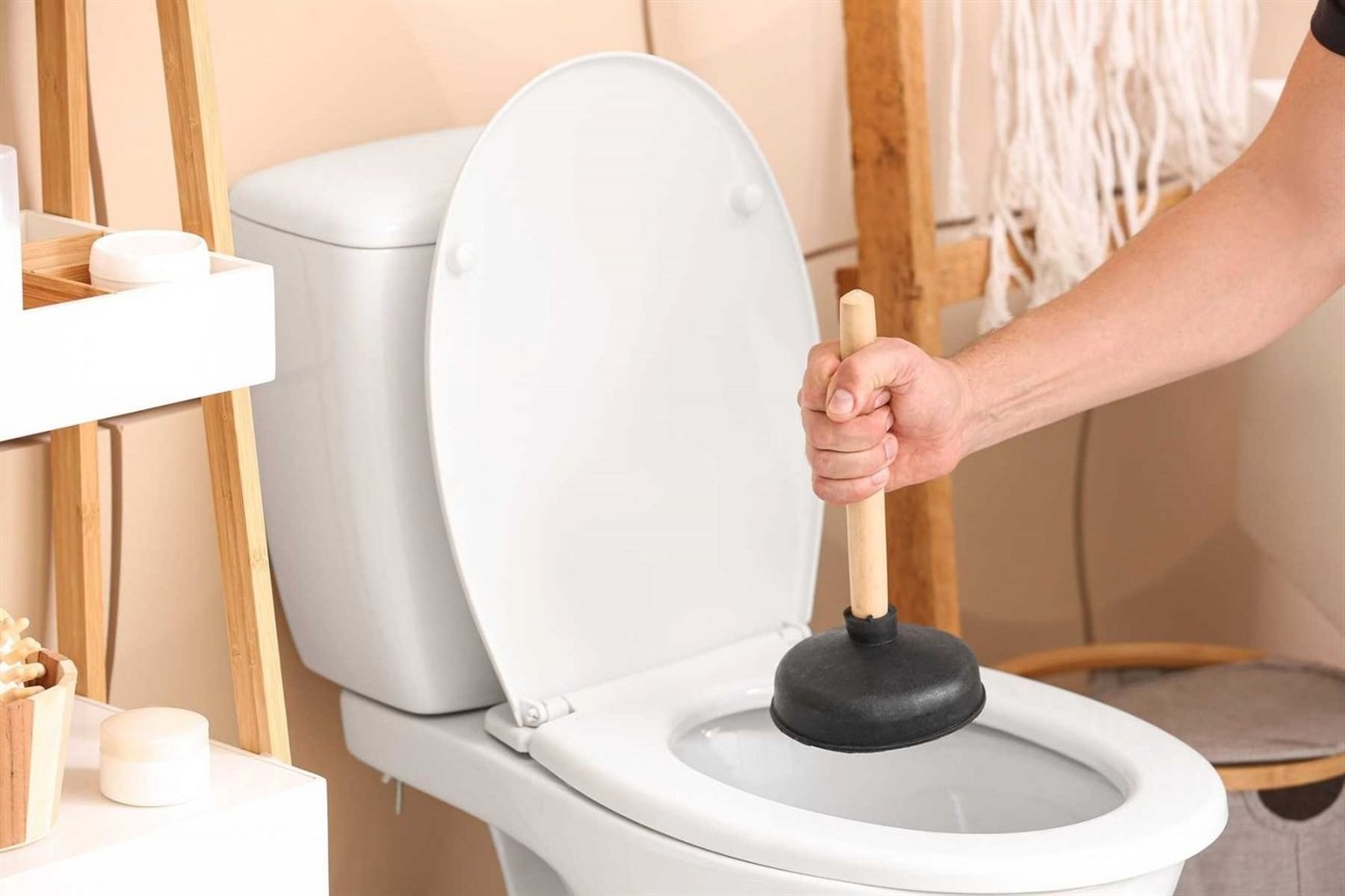 Người sử dụng cây thông bồn cầu trong nhà vệ sinh để giải quyết tắc nghẽn.