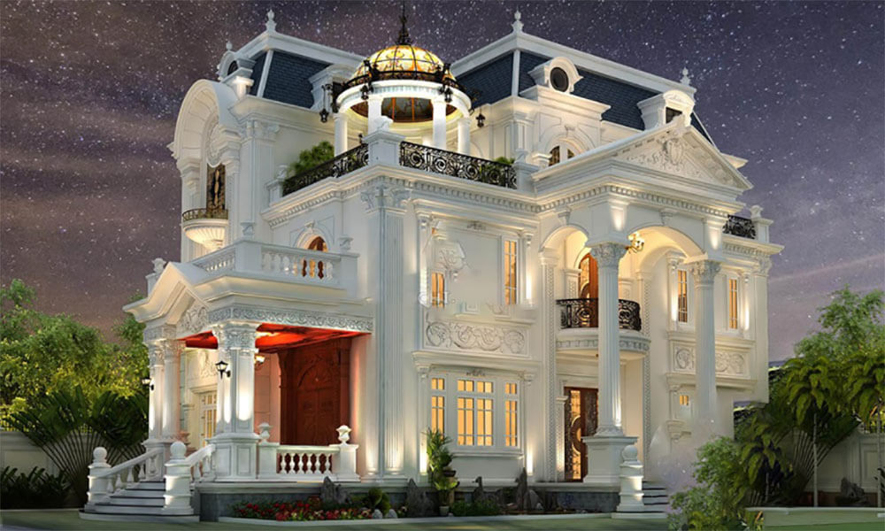 Căn biệt thự nổi bật với chi tiết hoa văn tinh xảo, sắc nét