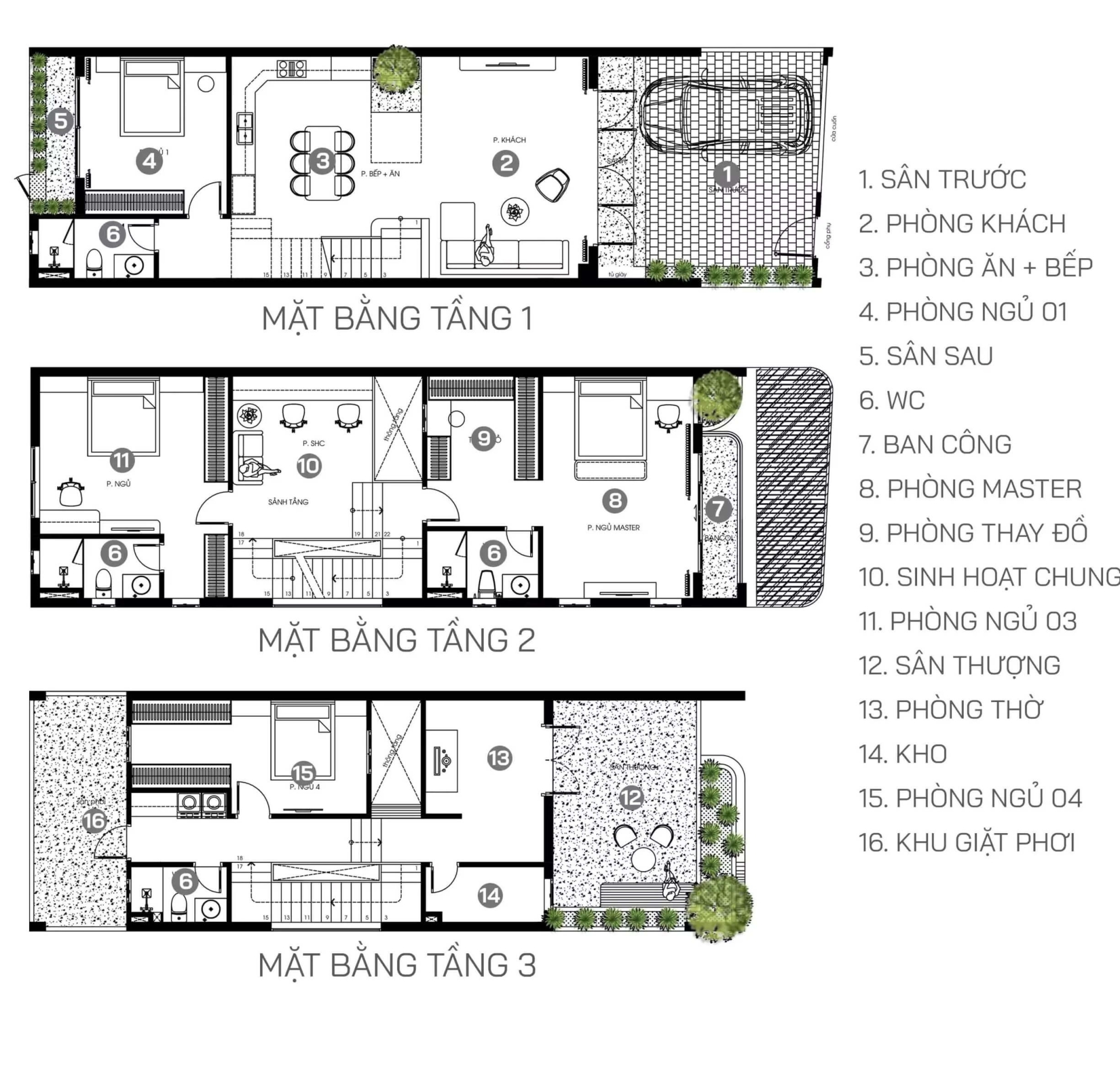 Mặt bằng bố trí công năng mẫu thiết kế nhà 6×20 đẹp 2 mặt tiền