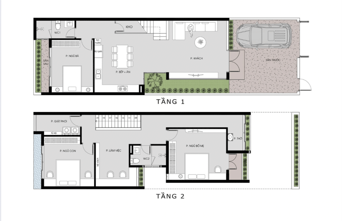 công năng nhà 6×20 2 tầng đẹp