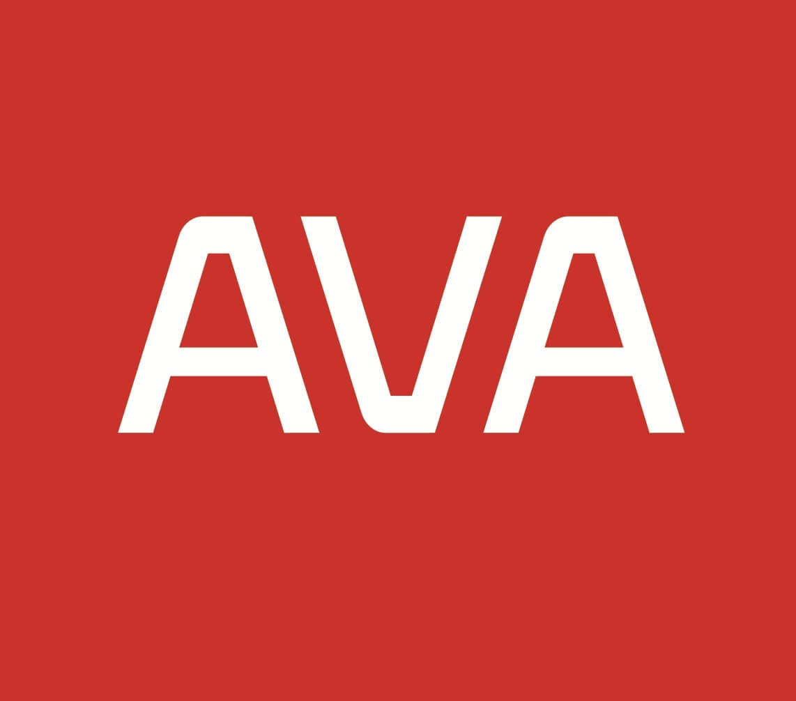 cong-ty-cp-kien-truc-su-huy-vu-cong-su-a-v-a Văn bản AVA màu trắng nổi bật trên nền đỏ đơn giản, tạo cảm giác hiện đại và thu hút.