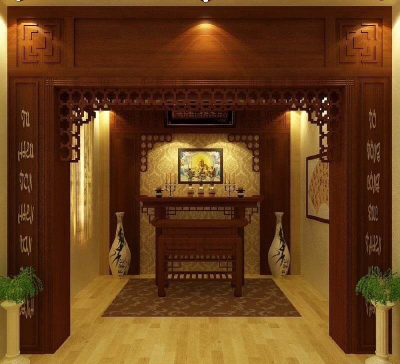 Cửa phòng thờ đẹp, làm tăng thêm sự trang trọng cho không gian thờ