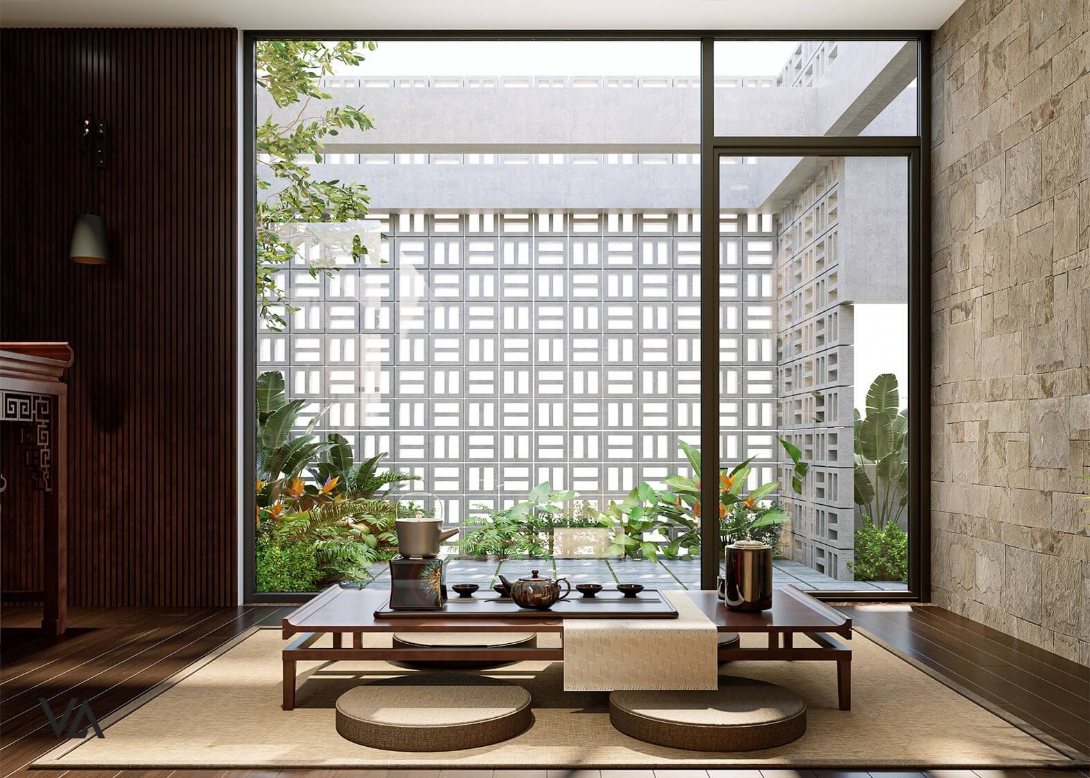 Cửa phòng thờ kết hợp hình khối, thích hợp với căn nhà hiện đại