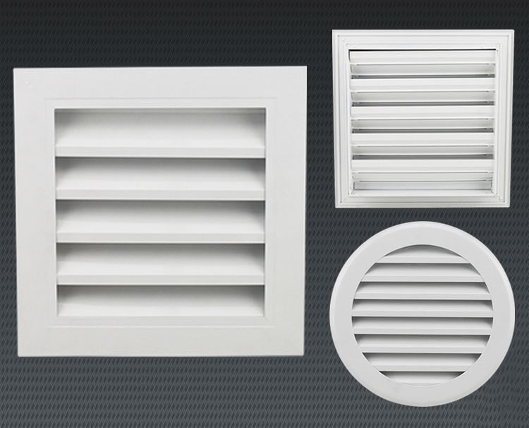 Bộ ba lỗ thông gió hình vuông và tròn, màu trắng, dùng cho hệ thống thông khí.
