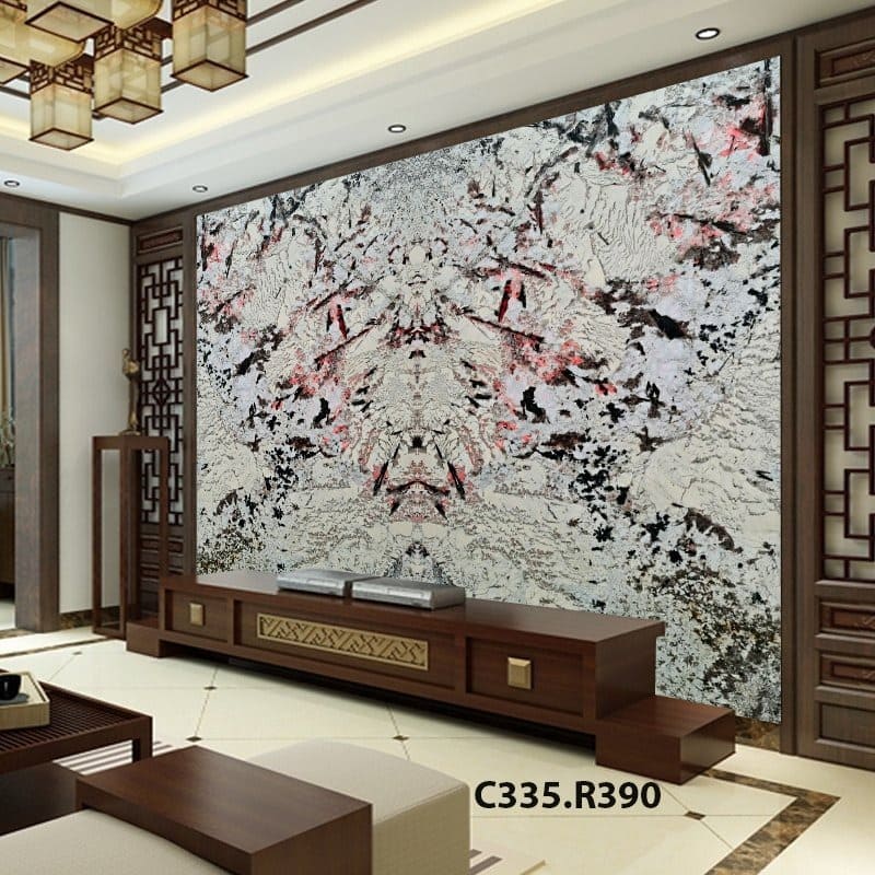 Tranh ốp tường nghệ thuật trong phòng khách sang trọng, tông màu trắng và đen, mã C335.R390.