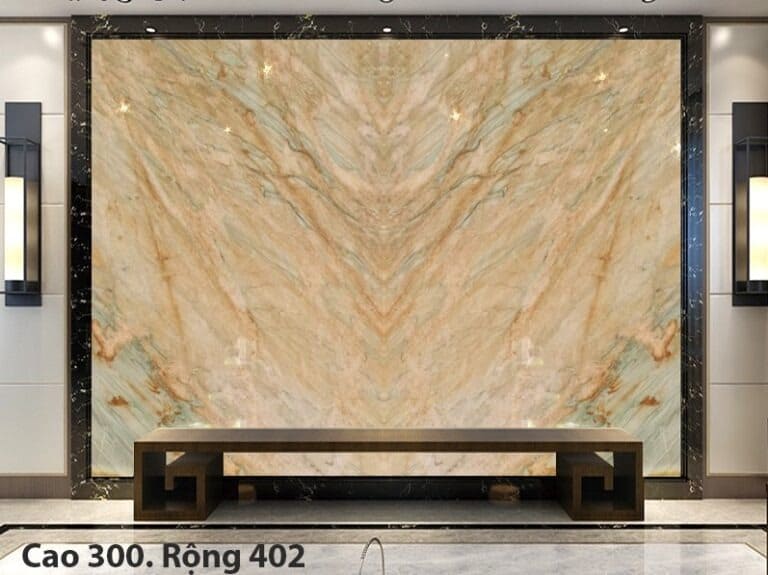 Bức tường ốp đá cẩm thạch màu cam với kích thước cao 300 và rộng 402, trang trí không gian nội thất sang trọng.
