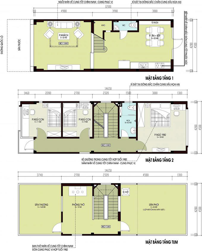 image10 Bản vẽ mặt bằng nhà phố 3 tầng, gồm phòng khách, bếp, 3 phòng ngủ, WC, sân thượng và phòng thờ.