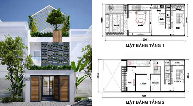 image9 Mẫu nhà hiện đại hai tầng với thiết kế sân vườn và bản vẽ mặt bằng chi tiết từng tầng.