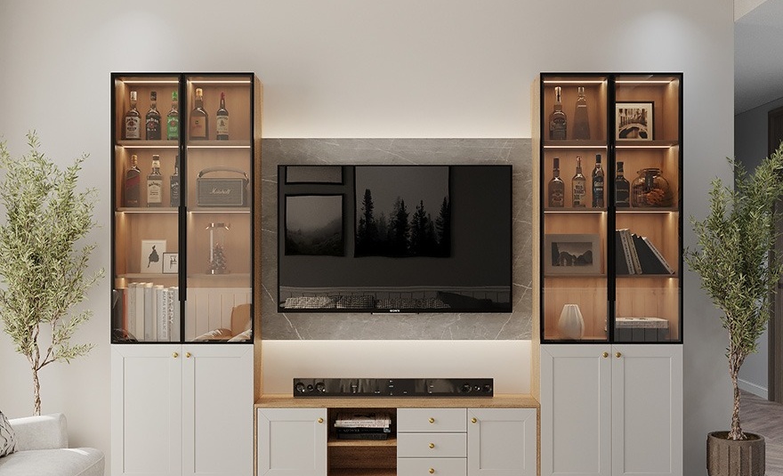 Kệ tivi tích hợp tủ rượu hiện đại