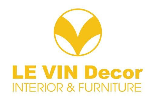 Logo LE VIN Decor màu vàng, chuyên về nội thất và đồ gỗ.