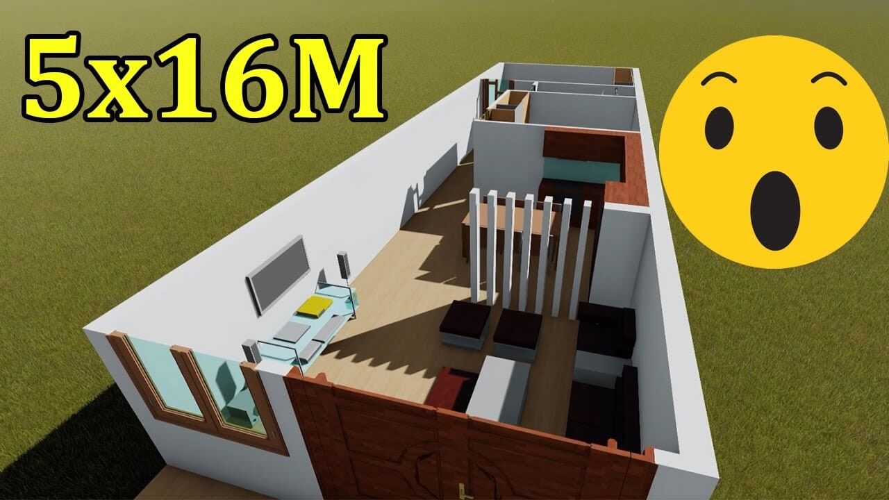 mặt bằng công năng thiết kế nhà cấp 4 diện tích 5x16m