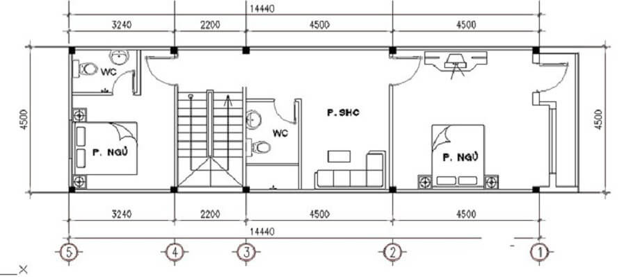 Mặt bằng tầng 1 của bản vẽ thiết kế nhà ống 2 tầng 4.5 x15