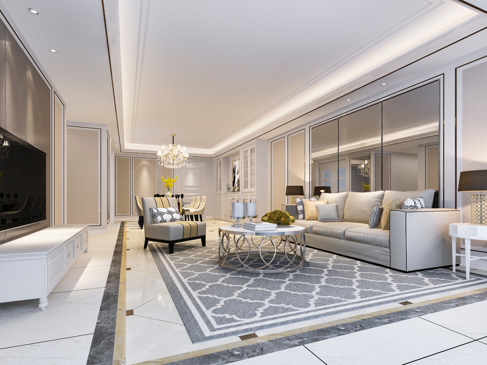 Mẫu bàn trà nội thất phòng khách mệnh Thủy với mặt bàn tròn mềm mại