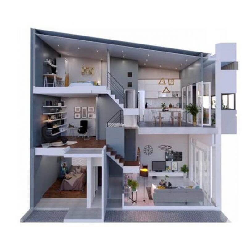 Mẫu bản vẽ nhà 1 trệt 1 lửng 1 lầu 2