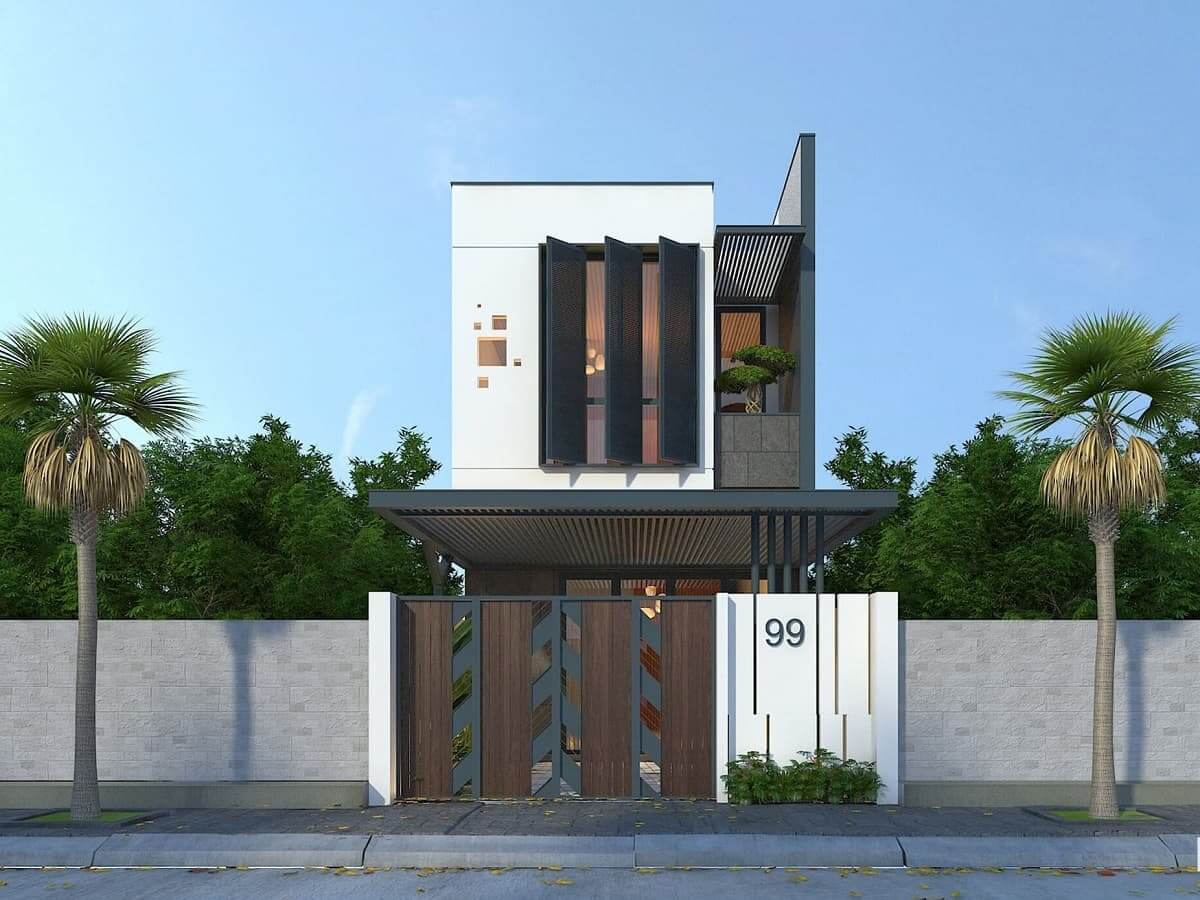 Mẫu nhà 1 trệt 1 lầu đẹp mái bằng đơn giản