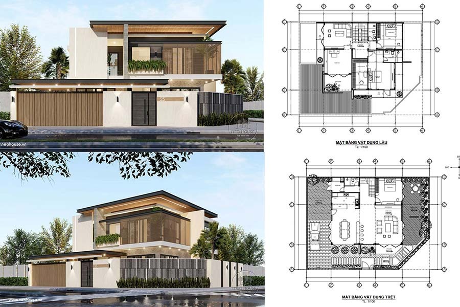 Mẫu nhà 1 trệt 1 lầu đẹp với 3 phòng ngủ 2