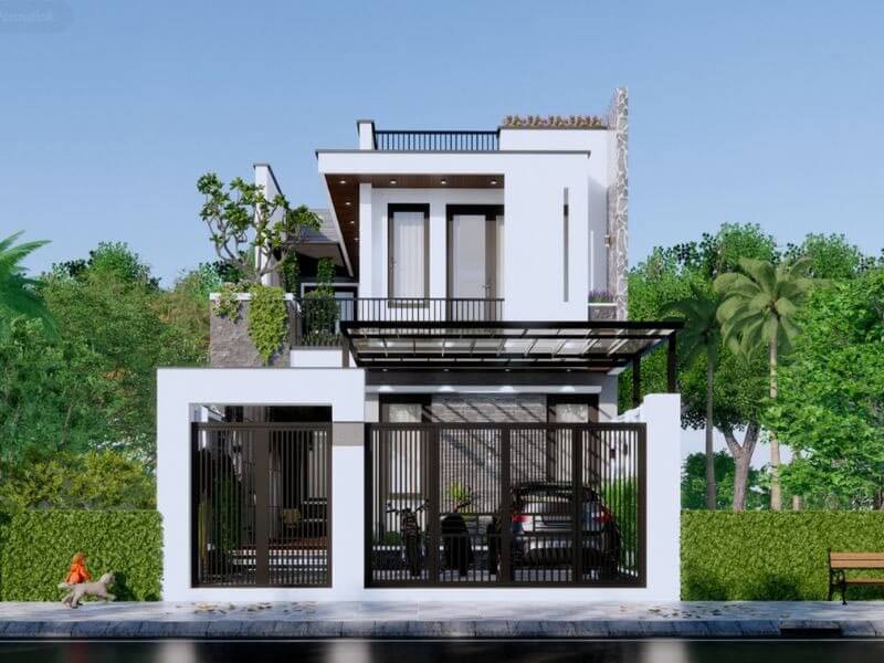 Mẫu nhà 1 trệt 1 lầu sang trọng hình chữ L 2