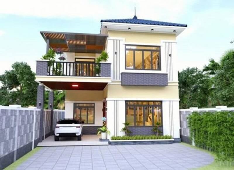 Mẫu nhà 1 trệt 1 lầu sang trọng hình chữ L 3