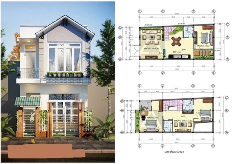Mẫu nhà 2 tầng với 3 phòng ngủ