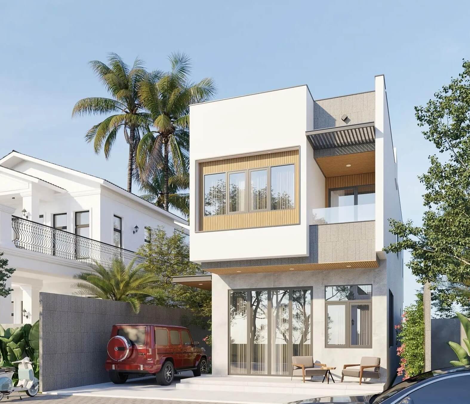 Mẫu nhà 2 tầng với gác lửng đẹp