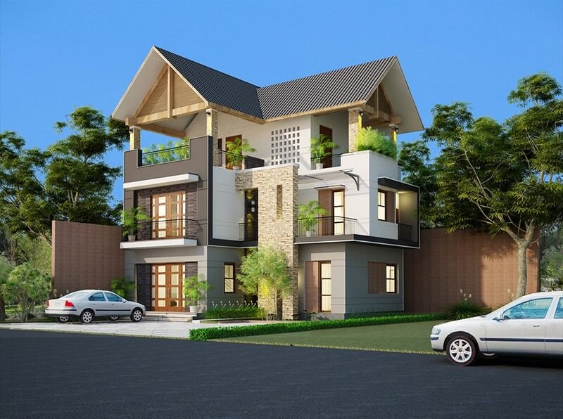 mau-nha-3-tang-chu-l-tran-ngap-sac-xanh Mẫu nhà 3 tầng chữ L tràn ngập sắc xanh