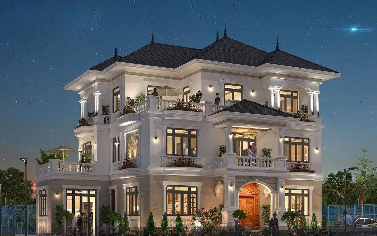Mẫu nhà biệt thự 3 tầng mái Nhật 2