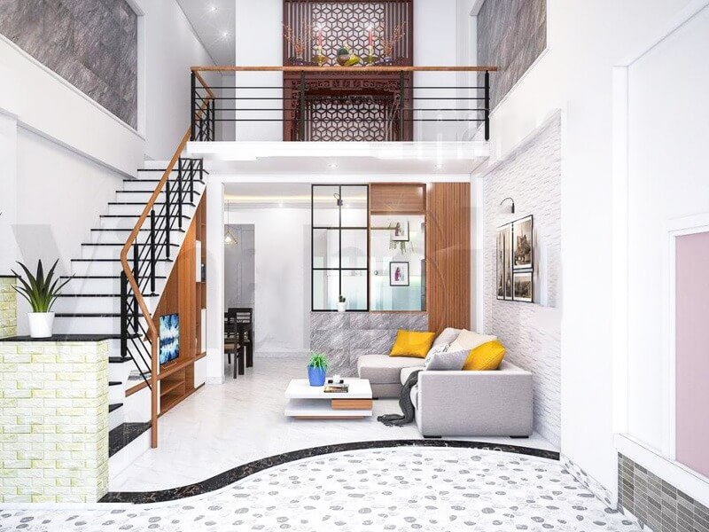 Mẫu nhà cấp 4 gác lửng đẹp 4×20 – Mẫu 1