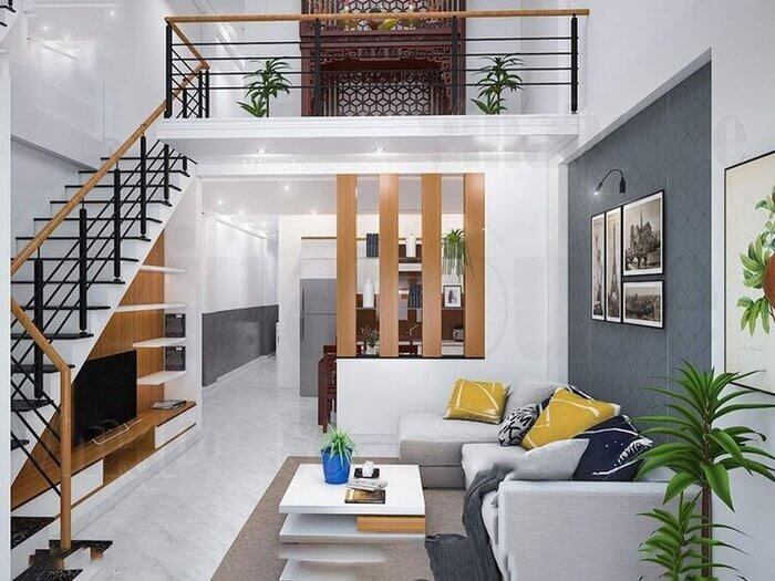 Mẫu nhà cấp 4 gác lửng đẹp 4×20 – Mẫu 2