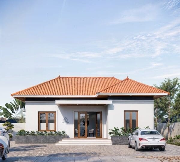 Mẫu nhà cấp 4 nông thôn với mái ngói